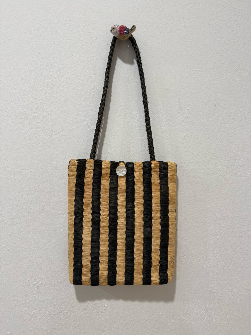 Annabel Ingall Black and Tan Striped Woven Shoulder Bag